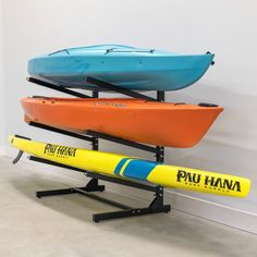 3 kayak storage stand Kayak Storage Garage, Kayak Storage Rack, Wall Storage Systems, Overhead Garage Storage, Kayak Storage, Kayak Rack, Ceiling Storage, Boat Storage, Freestanding Storage