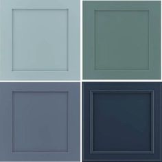 four different colors of the same color for kitchen cabinets and doors, each with an open door