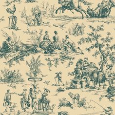 an old wallpaper pattern with people and animals