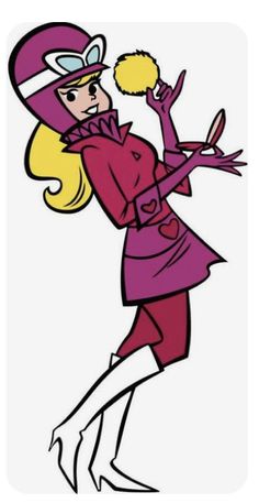 a cartoon girl dressed in pink and purple