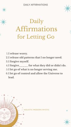 the front cover of daily affirmations for letting go, with an image of a crescent