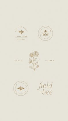 the logo for field and bee is shown in three different colors, including beiges