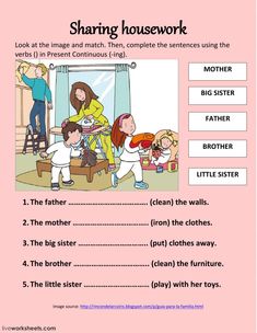 the worksheet for sharing housework is shown in pink and black, with two children