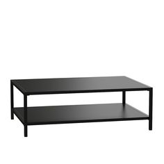 a black coffee table sitting on top of a white floor