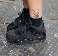 Black Trainers Nike, All Black Jordan 4’s, Black Jordan 4’s, Black Cats Shoes, Black Cats Jordans, Black Cat Shoes, Jordan Black Cat, Dr Mundo, Gothic Tattoos