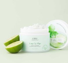 A frothy, minty-lime lather! What it is: A frothy, sugar-whipped cleansing polish that foams up into the richest, milkiest coconut-based lather to reveal velvety-soft skin year round. Why you'll love it: Transform your shower into a true pampering treat with our foaming body polish. Its creamy, frothy lather both cleanses and buffs away rough patches, leaving skin so silky smooth and satiny you can’t help but touch. Made with nourishing botanical suds blended with jojoba oil, olive seed powder a Fresh Skincare, Farmhouse Fresh, Fresh Products, Citrus Aurantifolia, Natural Exfoliant, Body Polish, Body Scrubs, Fresh Lime, Orange Cream