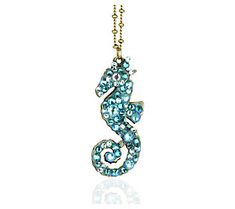 Make a nautical statement with this vibrant and playful crystal seahorse necklace. From Anne Koplik. Seahorse Necklace, Seahorse Pendant, Belly Button Rings, Nautical, Gold Tones, Jewelry Necklaces, Pendant Necklace, Crystals, Chain