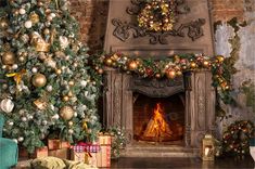 decorated christmas tree and fireplace in living room