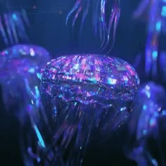 jellyfishs floating in the water with colored lights