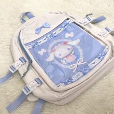 ♡ Dimension: 45 x 34 cm♡ Material: Nylon, Plush♡ Order Processing Time before shipping: 7 business days Cute White Student Backpack, White Student Backpack With Cute Design, Cute Nylon Rectangular Backpack, Cute Rectangular Nylon Backpack, White Standard Backpack With Cute Design, White Cute Design Standard Backpack, White Kawaii Nylon Bag, Sanrio Backpack For School, Cinnamon Roll Sanrio Backpack