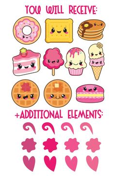 a poster with different types of donuts and ice creams on it's side