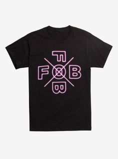 a black t - shirt with pink lettering on the front and back, that says fob