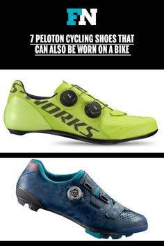 three different types of shoes with the words 7 peloton cycling shoes that can also be worn on a bike