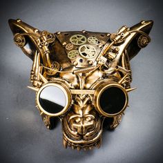 This Insane Big Bad Gold Steampunk Robotic Angry Wolf Full Face Mask With Gold Goggles Dark Lens Is Made From Plastic And Painted To Give It An Unique Black Finish Look. The Mask Is About 10" Tall And 10" Wide. The Masquerade Mask Will Make A Great Halloween Cosplay Costume Accessory. Wall Display Decor. Product Feature Great For A Masquerade Ball Or Venetian Costume Features Mythological Beasts May Also Be Used As A Display Piece Hand Painted With An High End Finish Color: Metallic Gold Usm-M39 Half Face Masquerade Mask, Animal Masquerade Mask, Steampunk Masquerade, Mask Steampunk, Mask Half Face, Steampunk Shop, Phantom Mask, Mens Masquerade Mask, Steampunk Animals