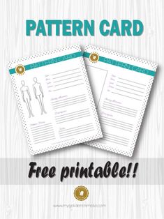 two printable pattern cards with the words free printable, and an image of a woman