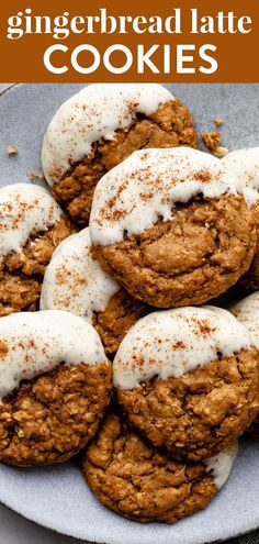 gingerbread latte cookies with white icing on a plate