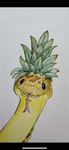 a drawing of a banana with a pineapple on it's head and tongue sticking out