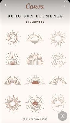 an image of the sun in different shapes and sizes, with text that reads camera bohosun elements collection