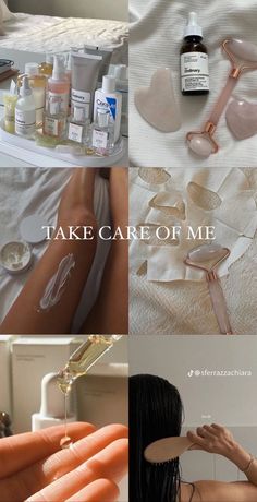 the collage shows different images of skin care products, including carrots and other items