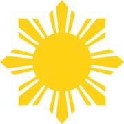 a yellow and white sun symbol on a white background