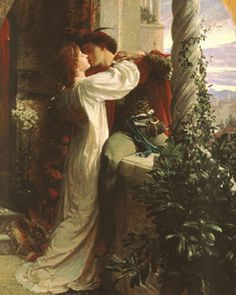 a painting of a man and woman embracing each other in front of a christmas tree