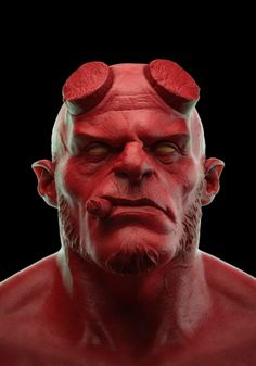 a red man with two horns on his head