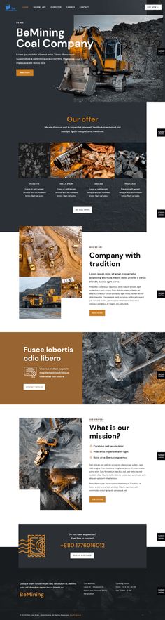 the website design for construction company is shown in black and brown colors, with orange accents