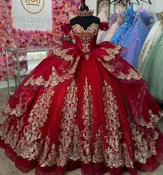 Red And Gold Quinceanera Dresses, Gold Sweet 16 Dresses, Red Quince Dress, Red And Gold Quince, Red Party Dresses, Black Bridal Dresses, Red And Gold Dress, Quinceanera Dresses Red