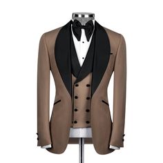 Upgrade your formal wardrobe with our Brown Tuxedo with Black Lapel, crafted from premium 120s fabric and luxurious silk lining for year-round comfort. Featuring a plain pattern, black fabric buttons, and a half-canvas construction, this tuxedo offers a perfect tailored fit. Semi-formal Silk Outerwear With Suit Collar, Tailored Satin Blazer For Semi-formal Occasions, Single Breasted Satin Outerwear With Suit Collar, Single Breasted Satin Outerwear For Business, Single-breasted Satin Outerwear With Suit Collar, Single-breasted Satin Outerwear For Business, Tailored Satin Tuxedo Outerwear, Tailored Satin Tuxedo Style Outerwear, Formal Satin Tuxedo-style Outerwear