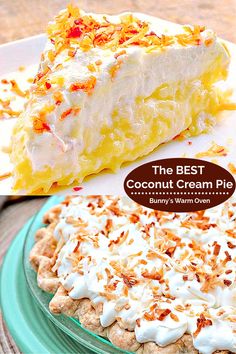 A slice of Coconut Cream Pie sitting on a white dessert plate. Pie Coconut Cream, The Best Coconut Cream Pie, Pie Coconut, Best Coconut Cream Pie, Pudding Pie Filling, Coconut Cream Pie Recipes, Pudding Pie, Homemade Pudding, Coconut Desserts