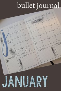 Bulletin Journal Monthly Layout, Bujo January Monthly Spread, January Monthly Spread Bullet Journal, Month Layout Bullet Journal, Bullet Journal Ideas Monthly Layout, Year At A Glance Bullet Journal, January Planner Ideas, January Title Page, Bullet Journal Month Page