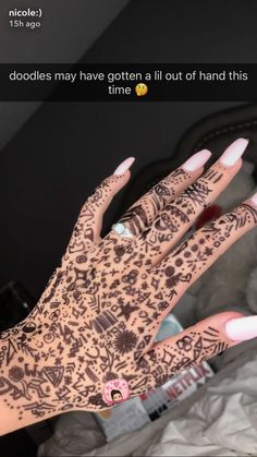 someone with henna on their hand and the caption reads, doodles may have gotten a lot of hand this time