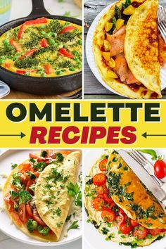 the collage shows different types of omelette dishes