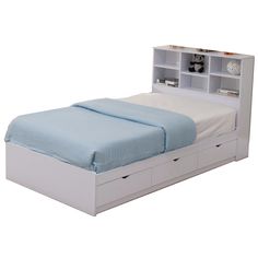 Benzara Contemporary Style Wooden Frame Twin Size Chest Bed with 3 Drawers Bed With Drawers Underneath, Chest Bed, Sophisticated Storage, Trundle Bed With Storage, Twin Trundle Bed, Twin Size Bed Frame, White Bed Frame, Bed Frame Design, Bookcase Headboard