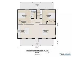 the floor plan for a two bedroom cabin