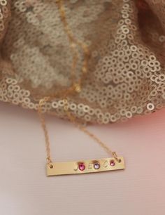 Gold Birthstone Bar Necklace for Mom with Initials. Sterling Silver, Gold Filled or Rose Gold Fill with tiny Swarovski Birth Stone crystals. Bar Necklaces, Silver Chain Style, Life Time, Custom Necklace, Personalized Necklace