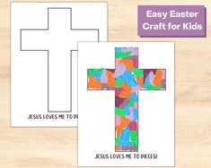 an easter cross cut out from paper with the text easy easter craft for kids jesus loves me to do