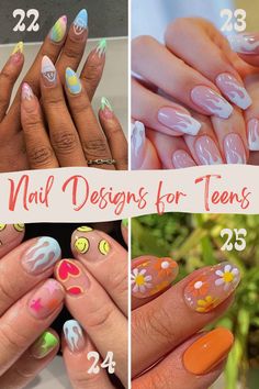 Trendy Nail Ideas for Teens {+ Thoughts on Acrylics} momma teen Cute Nails For Kids 9-10 Summer, Nails For 11 Yrs Old Summer, Teenage Nail Ideas, Cute Nails For Kids 9-10, Nail Art For Teens, Kids Nail Ideas, Teen Girl Nails, Summer Nails For Kids, Nail Designs Kids