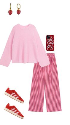 Outfit Layout, Uni Outfits, Cute Preppy Outfits, Red Sweater, Pink And Red, Girly Outfits, Comfy Outfits, Pink Red