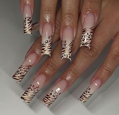 French Tip Zebra Nails, Brown Zebra Nails, Zebra French Tip Nails, Fall Press On Nails, Tiger Nails, Zebra Nails, Punk Nails, Colored Acrylic Nails, Y2k Nails