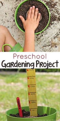 a child is playing with gardening projects in the garden and using them to teach children how to