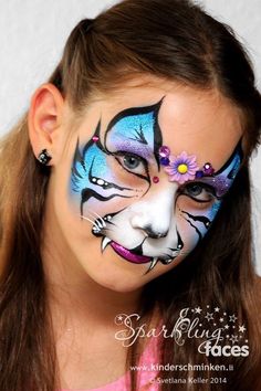 Kitty Cat Face Makeup Kids, Face Paint Cat, Kid Cat Face Paint, Rainbow Cat Face Paint, Girls Cat Face Paint, Face Painting Images, Pixie Makeup, Butterfly Face Paint