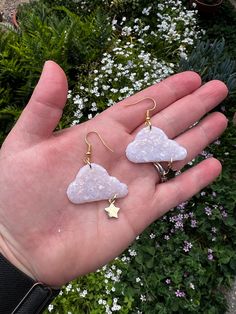 make a wish with these opal colored cloud earrings ⭐️ Cute Resin Drop Earrings, Wire Cloud Earrings, Polymer Clay Cloud Earrings, Rain Cloud Earrings, Hard Summer, Pink Resin Kawaii Earrings, Cloud Earrings, Opal Color, Make A Wish