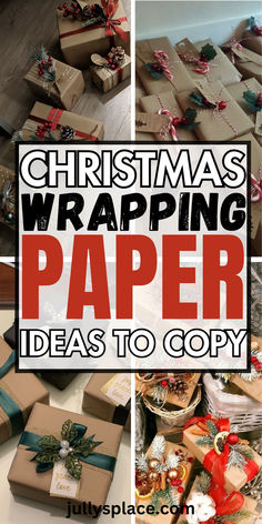 Christmas Wrapping Paper Ideas Brown Paper Gift Wrap Ideas, Woodland Wrapping Ideas, Presents Wrapped In Brown Paper, Wrap Christmas Presents Ideas, Wrapped Christmas Presents Aesthetic, Spring Gift Wrapping Ideas, Traditional Wrapping Paper, Decorating Brown Bags For Christmas, Wrapping With Kraft Paper