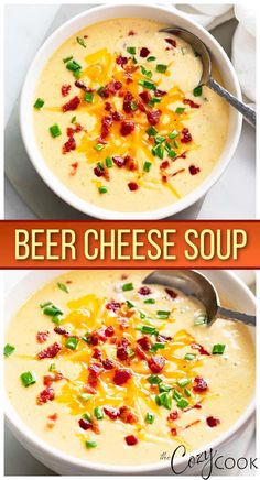 two pictures showing different types of cheese soup