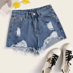 Never Worn Ripped Jean Shorts! Pictures Available Upon Request. Ask Any Questions! Foto Tips, Frayed Denim, Cycling Shorts, Jeans Rock, Distressed Denim Shorts, Denim Shorts Women