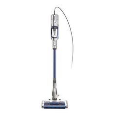 a blue and silver vacuum on a white background