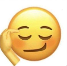 an emoticive smiley face with one hand on it's forehead and the other hand under his chin