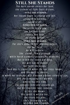 the poem for still she stands in front of trees