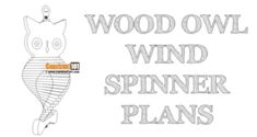 the words wood owl wind spinner plans are in grey and white letters on a white background